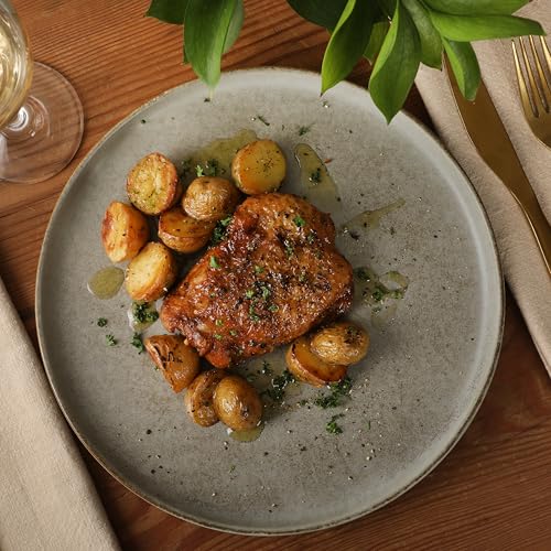 Image of Gibson Elite Coastal Forest Plates and Bowls Sets, 12-Piece Stoneware Dinnerware Sets, Triple Reactive Glaze Dish Set - Slate Grey