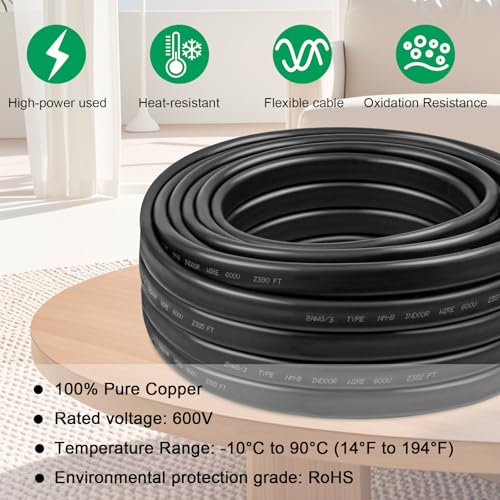 Image of 8 /3 Wire with Ground - 10FT NM-B 8 Gauge Non-Metallic Sheathed Cable 100% Pure Copper 8 AWG 3 Conductor Residential Indoor Wire for Outlets, Switches, Other Loads and Lighting Wiring Projects etc.