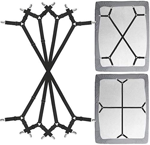Siaomo Bed Sheet Clip Straps - 2 Way Adjustable Crisscross Sheet Corner Holder Straps Gripper Elastic Sheet Band Mattress Straps Fasten Suspenders(2 Set/4Pcs, Black)
