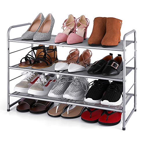 Simple Trending 3-Tier Stackable Shoe Rack, Expandable & Adjustable Shoe Shelf Storage Organizer