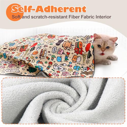 Image of Cat Grooming Wrap, Cat Wrap Self-Adherent, Anti-Scratch Anti-Bite, Anti-Escape Grooming Bag for Cats Nail Clipping, Ear Cleaning, and Teeth Brushing (19.7 x 19.7 inch Cow Pattern)
