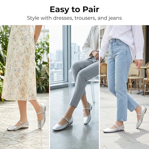 Image of MUSSHOE Square Toe Mary Jane Flats for Women: Comfortable Non-Slip Dressy Business Casual Shoes with Adjustable Strap for Office Work