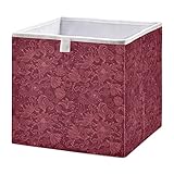 linqin Burgundy Flower Collapsible Open Storage Bins, Foldable Toy Nursery Storage Basket Bin Cloth Cube Rectangular Organizer with Handles for...