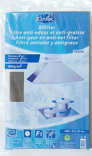 Codiac - 704205 - Filtre pour hotte 2 en 1 Anti-Graisse et Anti-Odeur 300G/Mu00b2 47X57cm