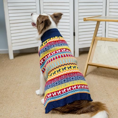 Image of Mihachi Dog Sweater-Winter Coat Apparel Clothes with Colorful Stripes for Cold Weather, Multi-Colored Medium /Large