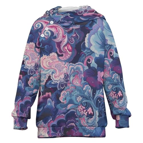 Traditional Purple Pink PaisleyChildren's Raglan Sleeve Hoodie, Suitable for Home And Outdoor Use8-9Y