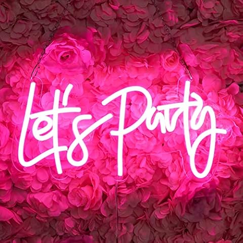 BIOIWGY Let's Party Neon Sign Dimmable Flashable Neon Light Sign for Wall Home Decor LED Neon Sign Lights for Wedding Engagement Birthday Party Sign Decorations（Pink） Cover