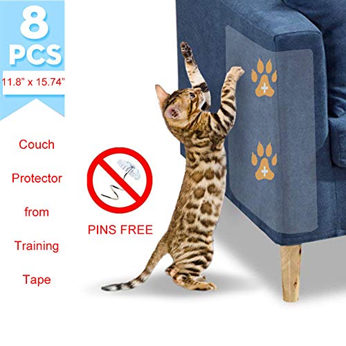 MBIO Cat Scratch Deterrent Tape?Furniture Protectors from Cats ?Pet Scratch for Couch Furniture Protector, Clear Double Sided Training Tape?No Pins-Desidue Free. 8 Pack