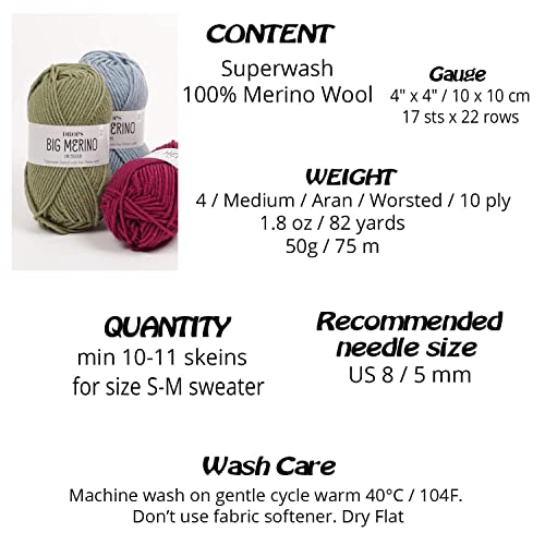 Superwash Merino Wool Yarn Drops Big Merino, 4 Or Medium, Aran Weight, 1.8 Oz Ball - 82 Yards (04 Black) #TOP2