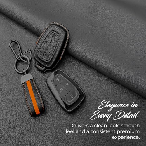 Image of Keyzone Royal Leather Key Cover for Tata Nexon, Harrier, Safari, Altroz, Punch, Tigor 4 Button smart Key (Celestial Blue)