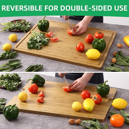 GarveeHome 24"x18" Bamboo Cutting Boards, Extra Large Wood Cutting Board for Kitchen with Juice Groove and Handles, Reversible Charcuteries Serving Tray