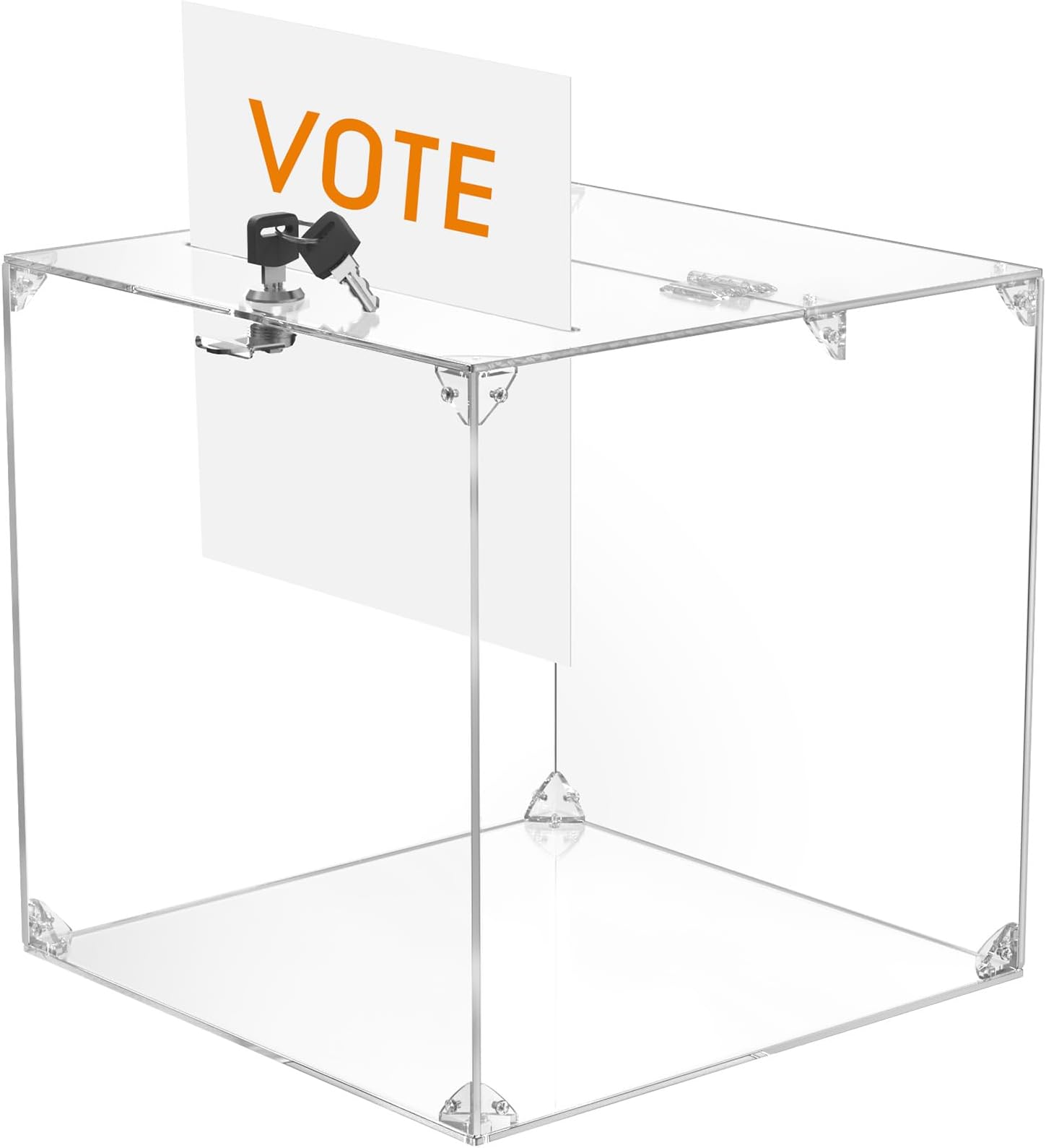 Acrylic Donation Box with Lock 1 Pack, 11.8"x11.8"x11.8" Large Ballot Suggestion Box, Square Case for Fundraising, Donations
