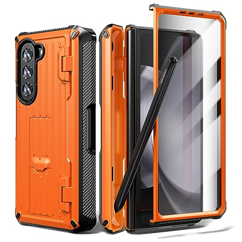 Coque Samsung Z Fold 5 antichoc orange avec protège-charnière et stylet
