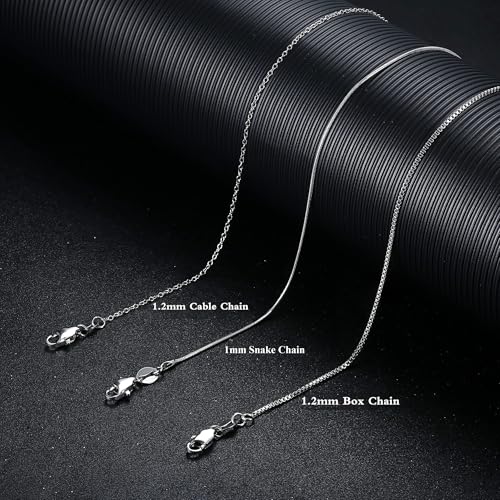 YADOCA 3Pcs Stainless Steel Necklace Chain for Women Men 1mm 1.2mm Snake Chain Box Cable Chains Necklaces Thin & Sturdy Long Lobster Clasp Silver Tone Chains3