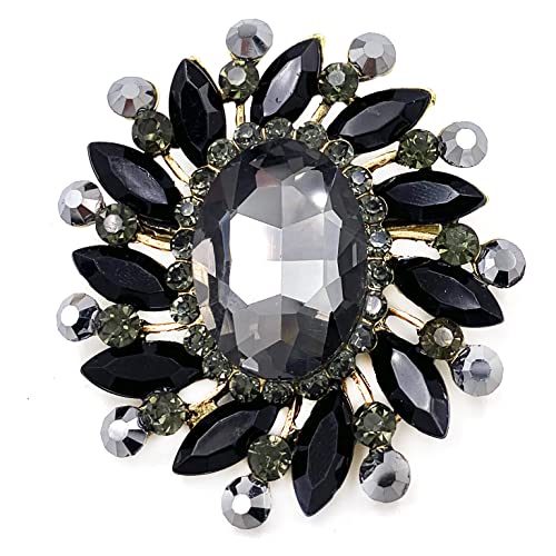 Image of SELOVO Flower Rhinestone Statement Brooch Pin Broach Antique Gold Tone