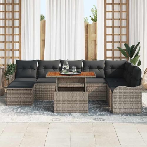 Qnhdfrt Garten Sofa Set 9 teilig Grau Modernes Design Outdoor Lounge...