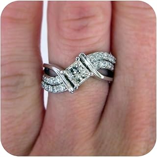 925 Silver Ring Square Cubic Zirconia Inlay Ring CZ Crystal Square Engagement Rings Split Shank Promise Rings Wedding Personality Bands