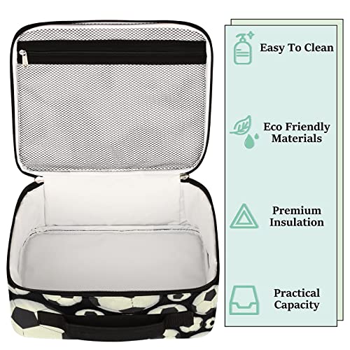 Auuxva Girls Lunch Box Sports Soccer Football Pattern Reusable Insulated Lunch Bag Boys Cooler Tote Bag Soft Thermal Meal Tote Kit For School Travel #TOP3