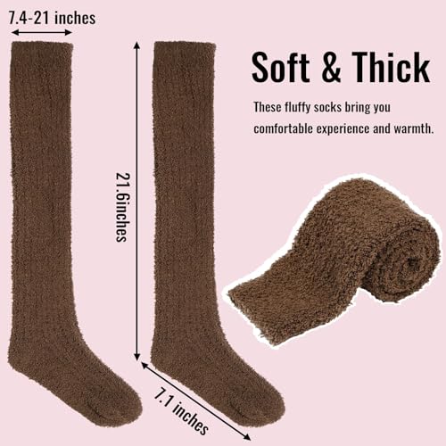 Image of Moon Wood Womens Thigh High Socks Long Soft Warm Leg Warmers Fuzzy Over Knee High Stockings Coral Fleece Plush Socks