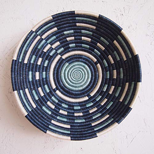 African Basket- Nshili Rwanda Basket Woven Bowl Sisal & Sweetgrass Basket Blues, White