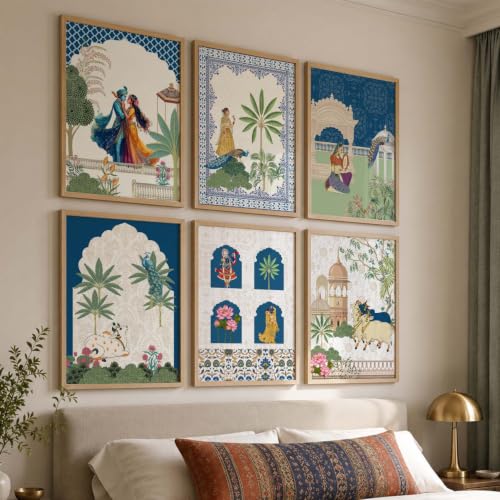 Image of kotart Framed Wall Painting for Home Room Bedroom Office Wall Decor|Traditional Indian Wall Art Madhubani Paintings for Living Room|set of 6 (C, 10x13 inch)