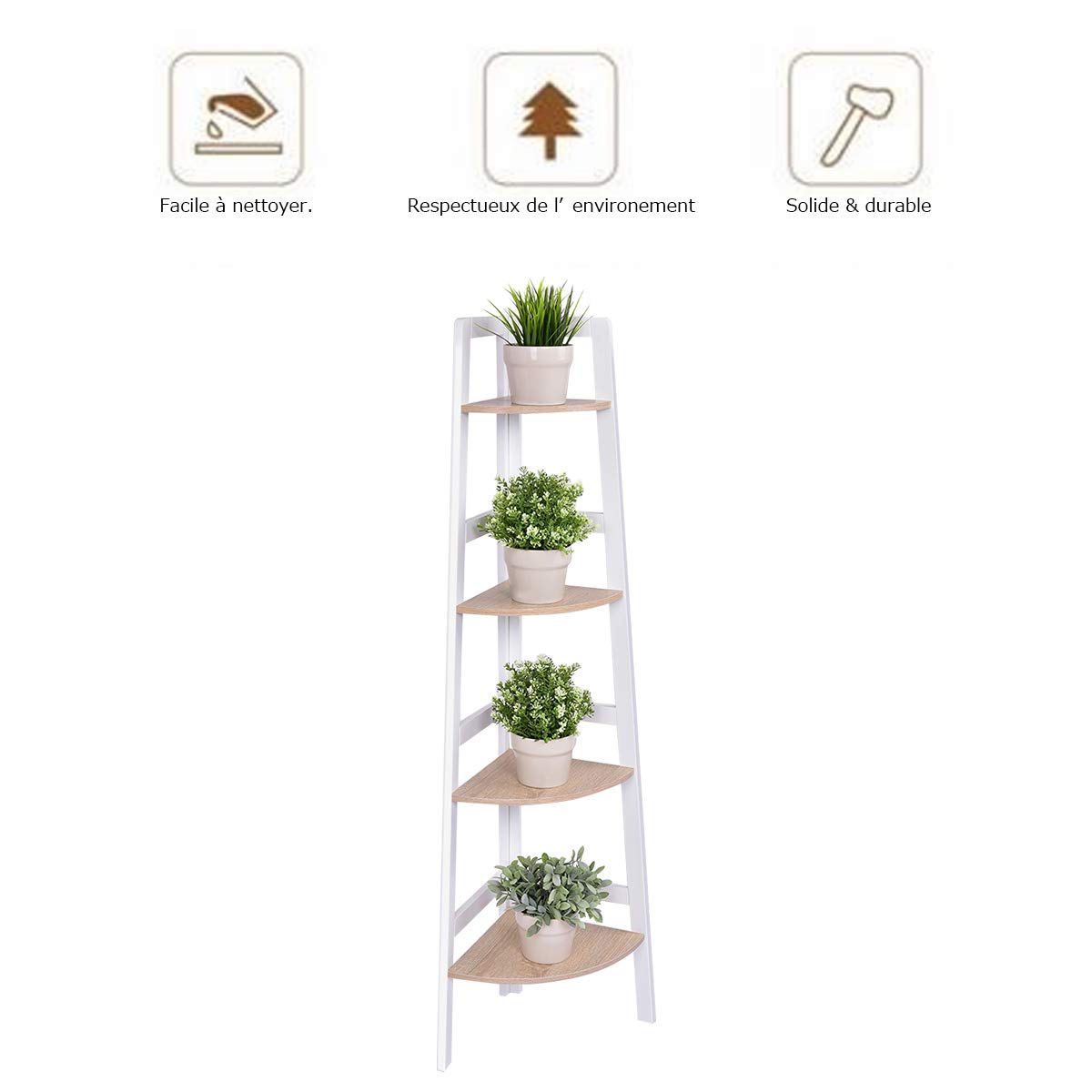 COSTWAY Etagère d'angle Meuble d'angle en MDF avec 4 Etagères Bibliothèque Etagère de Coin pour Cuisine, Chambre, Salon, Bureau