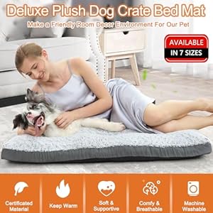 POCBLUE Deluxe Washable Dog Bed for Large Dogs Dog Crate Mat 36 Inch Comfy Fluffy Kennel Pad Anti Slip for Dogs Up to 60 lbs 36 x 23 Grey