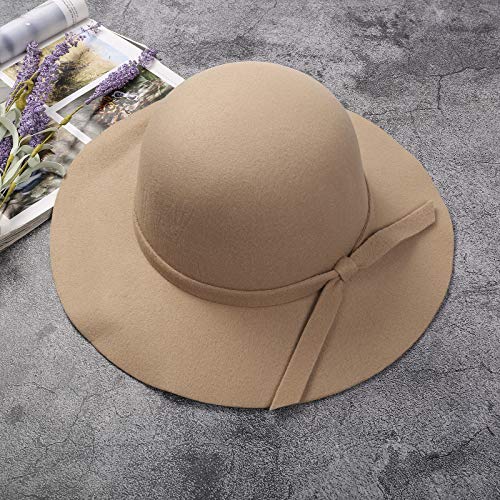 Toddler Baby Girls Bow Wide Brim Felt Bowler Hat Photography Prop Bucket Hat Beach Sun Protect Caps 2-8T3