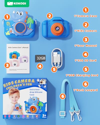 Kokodi XJ-001 Kids Camera Toy Digital Camera For Kids, Dinosaurs Birthday Gifts For Boys Age 3-12, 1080P Hd Video Camera For Toddler thumb #7