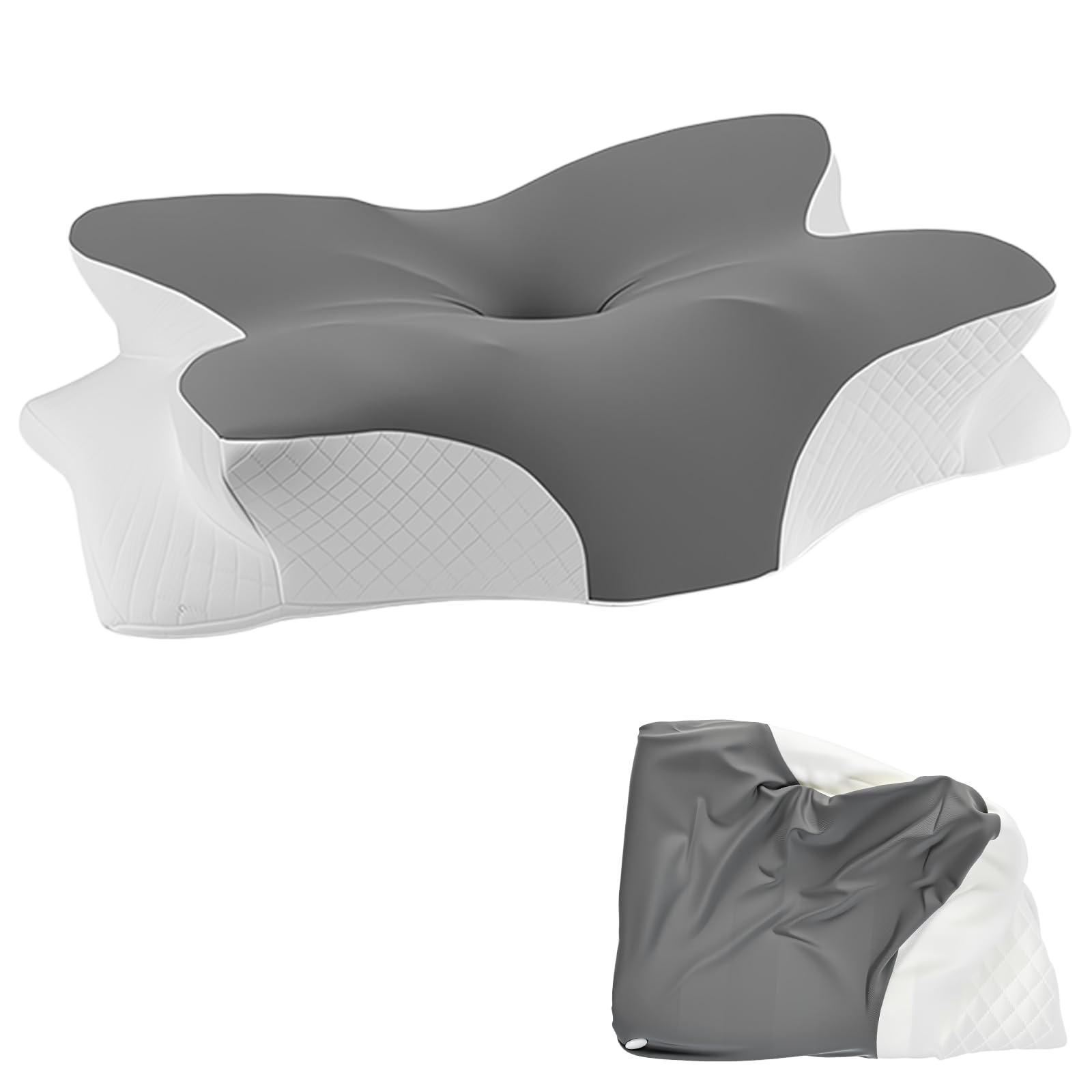 VGECEE Satin Kissenbezüge für Memory Foam Kissen, Seiden Orthopädisches Kissen Kissenbezug Satin Kopfkissenbezug Kissenhülle für das Nackenstützkissen JK79, Silber(Nur für 63x38x14cm) (Grauweiß)