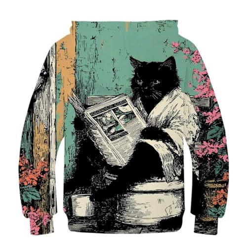 Pull chat 3D pour l'école : sweat à capuche chaud 9-11 ans - 3