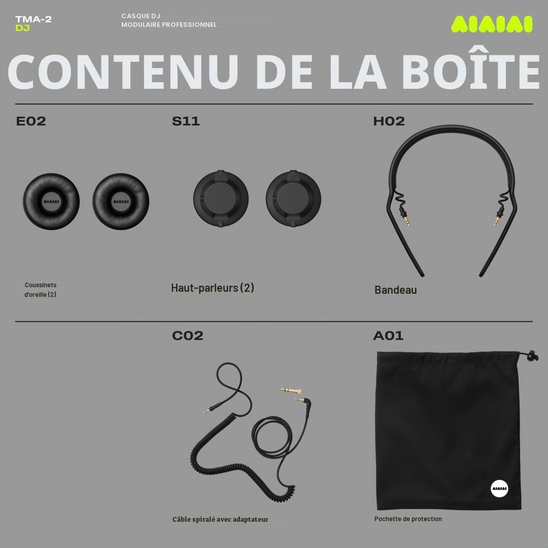 Aiaiai TMA-2 DJ - Casque DJ Professionnel on-Ear avec Basses puissantes, Construction Durable et Coussinets à Haute Isolation sonore, Design modulaire avec pièces Facilement remplaçables
