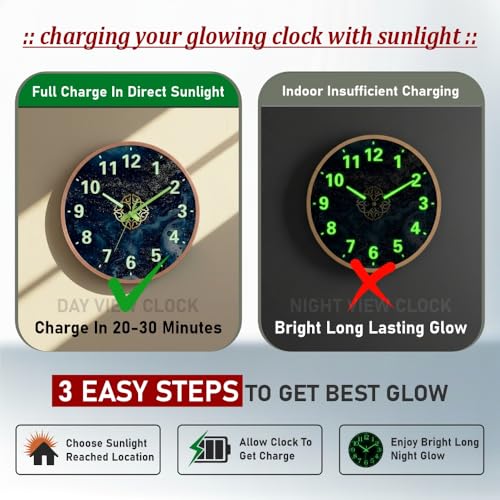 Image of Ash & Roh Radium Glow Wall Clock, 12 Inch Night Light Wall Clock Silent Non-Ticking, Battery Operated Wall Clocks for Living Room Kitchen Office Bedroom, (Radium Elephant)