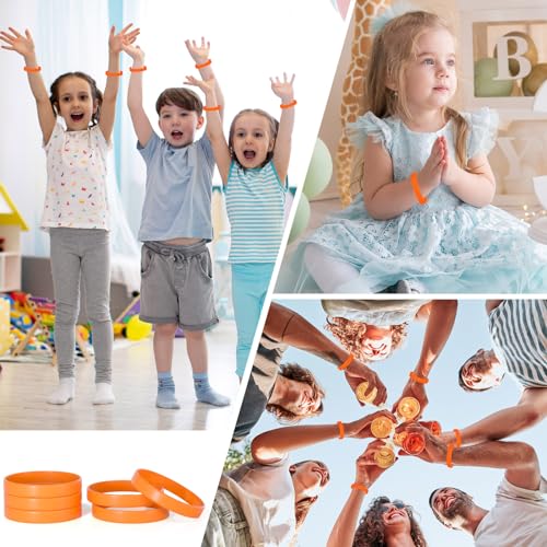 Image of Morcheiong 12 Pieces Silicone Bracelets- Orange Color Blank Rubber Wristbands for Adults Teen Party Favors