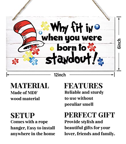Why fit In When You Were Born to Stand Out Decor Sign, Hanging Wood Sign Home Decorative, Printed Wood Wall Art Sign, Colorful Wall Decor, Autism Classroom Decoration, Motivational Gift 12 * 6inch