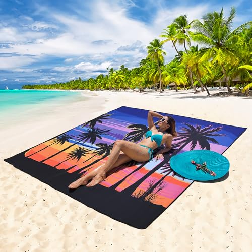 Image of WIWIGO Beach Blanket Waterproof Sandproof Beach Mat 79 inch X 83 inch /10'x9'for 2-8 Adults Quick Drying Outdoor Picnic Mat Beach Accessories for Travel, Camping, Hiking