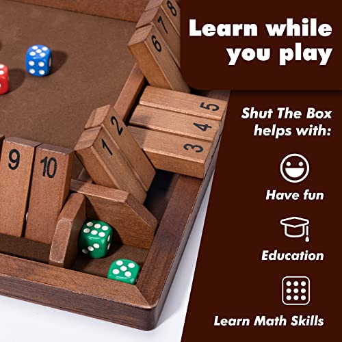 Mnyun Shut The Box Dice Game - 12-Inch Wooden Board For 1-4 Players, Classic Math Game With 8 Dice For Kids And Adults, Perfect For Family Fun, Classroom Learning, Or Pub Nights #TOP3