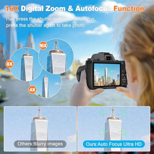 Image of 8K Digital Camera for Photography,64MP WiFi Dual-Lens Vlogging Camera for YouTube with 16X Digital Zoom,Flash,Touch Screen,32GB TF Card,Lens Hood,HDMI Output & 3000mAH Battery(Black)
