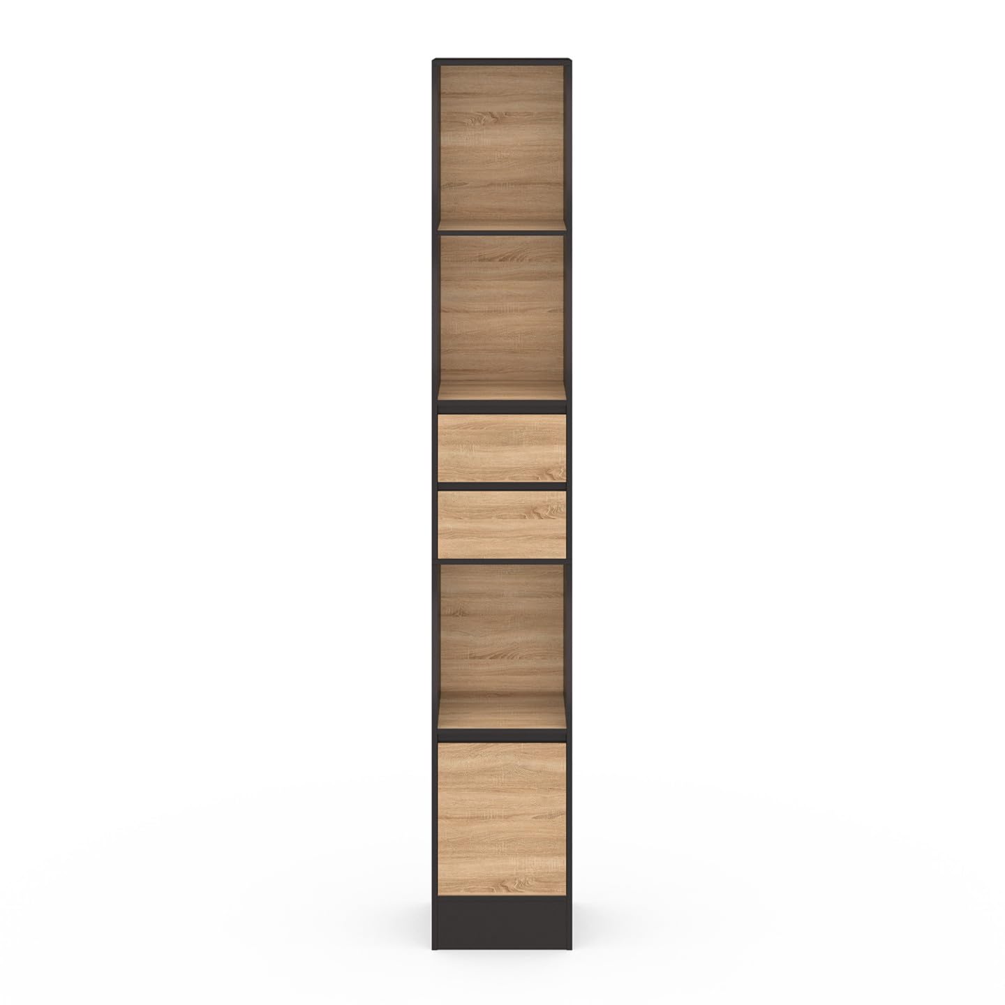 IDMarket - Libreria CARLA 3 livelli 2 cassetti 1 armadio effetto legno e nero H.190 cm