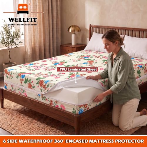 Image of WELLFIT Waterproof Premium Glace Cotton 300 TC Mattress Protector King Size | 78x72x6 Inches | Bed Cover with Zip | Mattress Cover with Zipper Chain | 6x6.5 Ft Mattresses