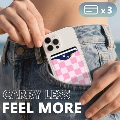 Image of Checkered Magnetic Wallet for Magsafe Compatible with iPhone 17 /16 /15 /14 /13 /12 Series Pro Max Plus Air (Phone Magnet Card Holder Fit 3 Cards for Women Girl Lether Mag Safe Wallets Pink)