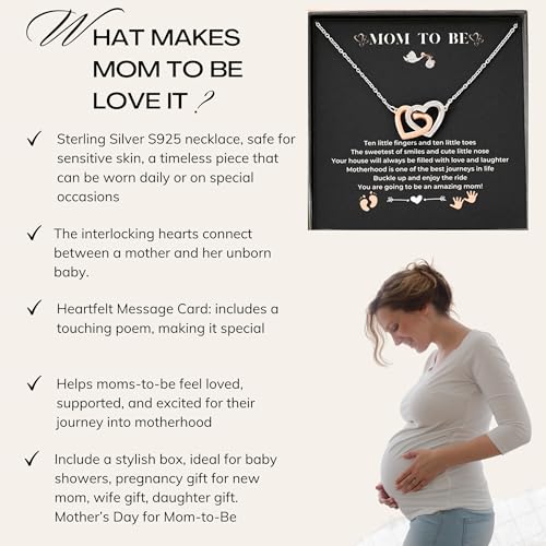 Mom to Be Gift - Sterling Silver S925 Interlock Heart Necklace with a Message Card Pregnancy Gifts for First Time Moms Expecting Women Pregnant Wife Mother's Day Christmas Birthday4