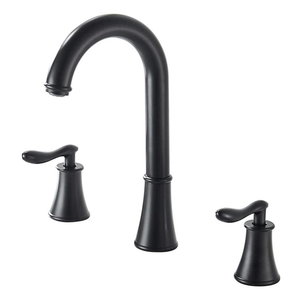 Bathroom Sink Faucet 3 Hole Black Hot and Cold 360° Rotation Brass for
