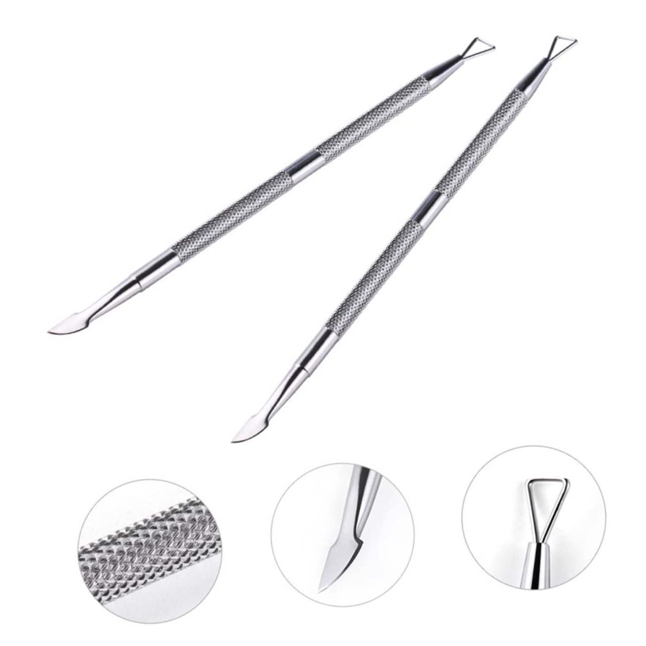 FOMIYES 2pcs Stainless Steel Cuticle Pusher Double End Nail Cleaner Care Tool for Daily Use Ergonomic Design for Easy Operation Silver
