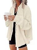 AUTOMET Womens Shacket Flannel Jacket Fall Outfits 2024 Fashion Clothes Waffle Knit Oversized Button Down Shirts Winter Coat Apricot