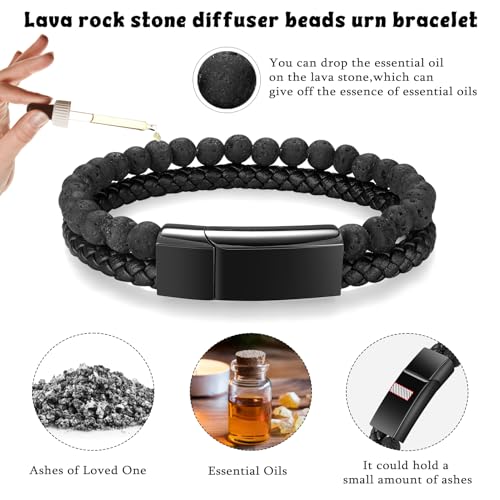 abooxiu Cremation Bracelet for Ashes Urn Bracelets Cremation Jewelry Lava Rock Bead Braided Leather Ash Bracelets Memorial Bracelet for Ashes Healing Ashes Keepsake Bangle Wristband for Men Women3