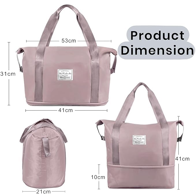 Image of Nylon 41 Cms Imported Foldable Travel Duffle Bag for Women, Expandable Lightweight Waterproof Carry Weekender Overnight Luggage Bag (Peach)