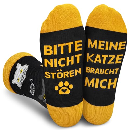 Gemtte Katzen Socken mit Lustige Katzenmotiv, Cat Lustige Socken mit Spruch “Bitte Nicht Stören - Meine Katze Braucht Mich”, Idee Geburtstagsgeschenk für Katzenliebhaber Frauen & Männer