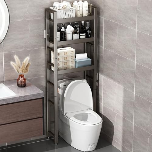 Estante de baño de 3 niveles, estante de almacenamiento de metal ajustable, organizador de inodoro independiente que ahorra espacio con kit antivuelco para máxima estabilidad y eficiencia