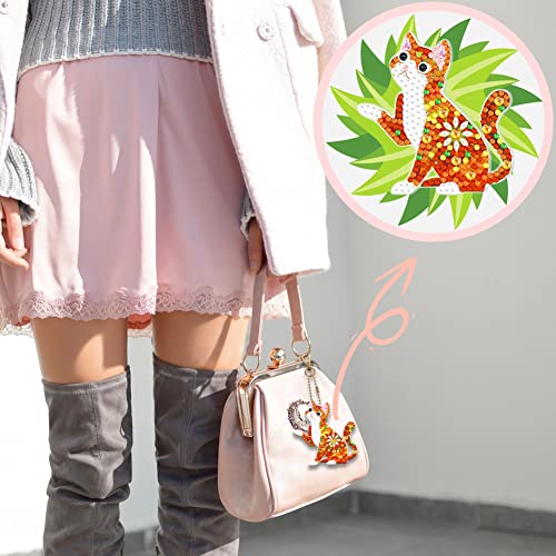 5Pcs 5D Diy Diamond Painting Keychains Kit, Double Sided Full Drill Rhinestone Pasted Painting Key Chains Pendant For Kids Adults Beginners Backpack Handbag Ornaments Decoration (Cat) #TOP6